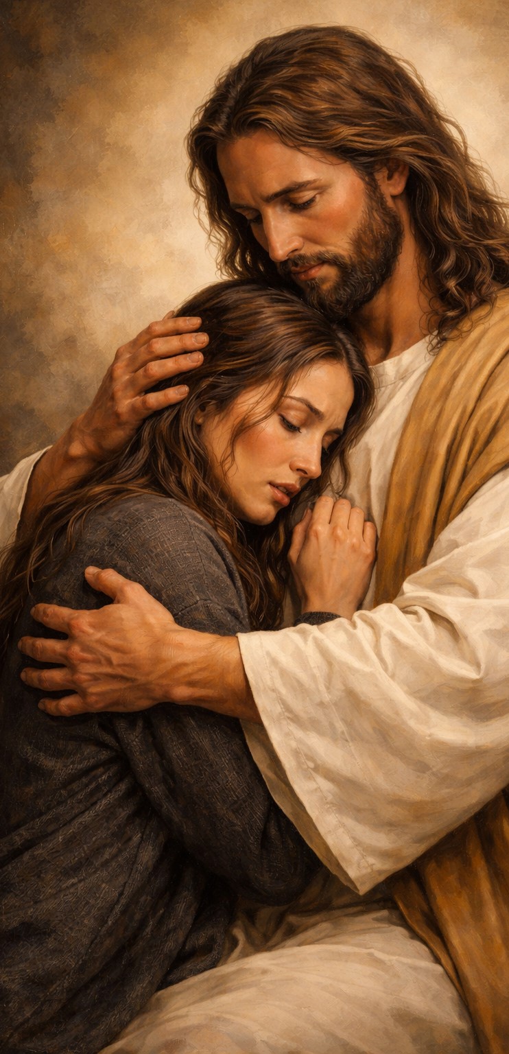 Jézus a karjában tart egy nőt